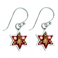 Enamel and Silver Star of David Earrings - Royal Red